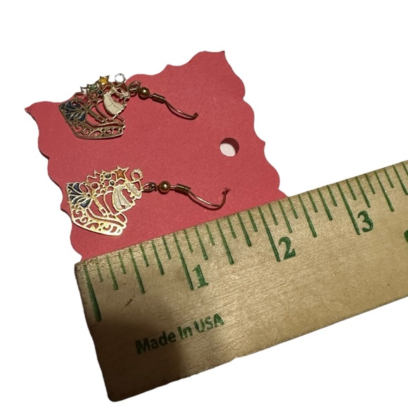 Vintage Santa Claus Sleigh Gold Tone Christmas Earrings Dangle - Picture 6 of 6
